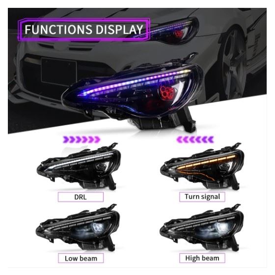 Archaic,RGB,Full,LED,Headlights,Assembly,For,Scion,FRS,Toyota,86,Subaru,BRZ,2012-2021