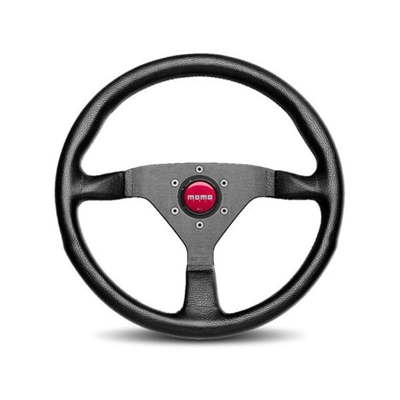 MOMO Monte Carlo 320mm Black Leather Red Horn Stee